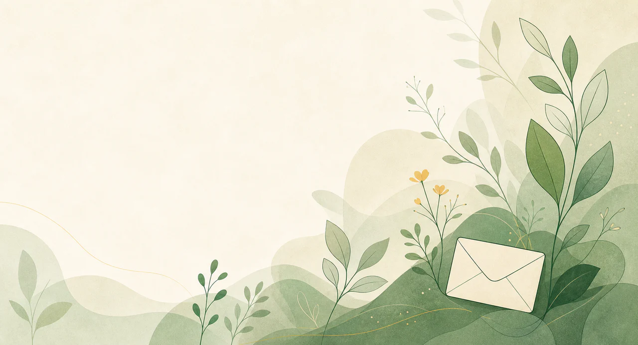 Botanische Gartenillustration mit einem dezenten Briefumschlag